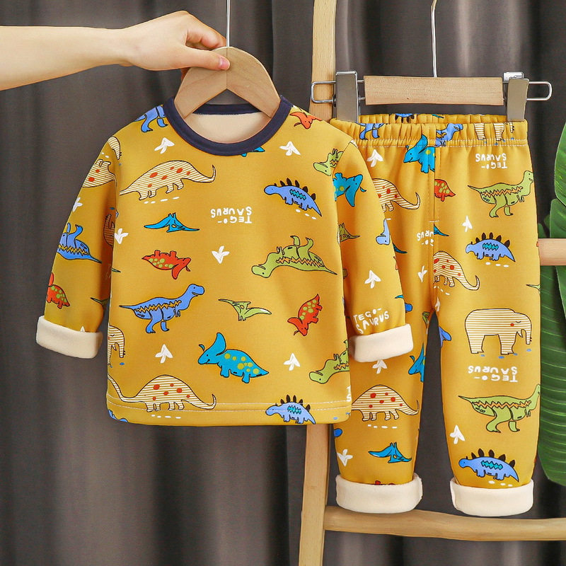 儿童保暖内衣套装牛奶丝男童女童加绒加厚秋衣秋裤宝宝家居睡衣