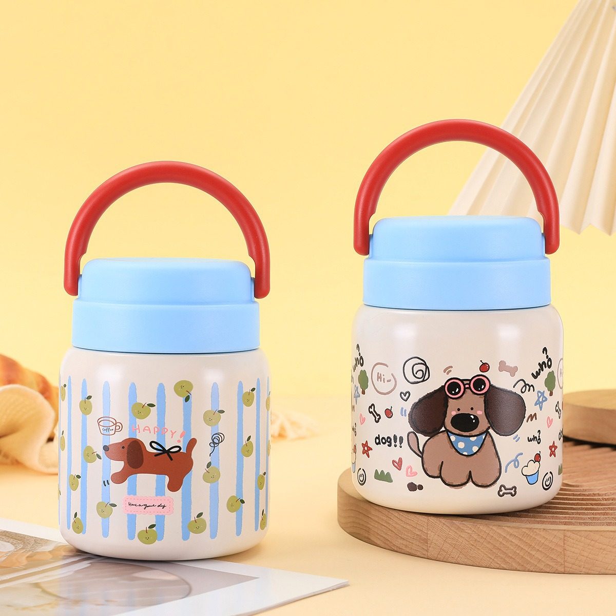 新款卡通小狗图案焖烧杯上班族带汤勺手提焖烧罐316不锈钢保温杯,餐饮具,焖烧杯,淘宝优惠券,粉丝福利购,淘宝优惠卷