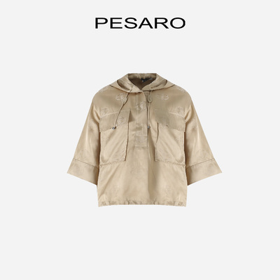 PESARO黄蕙玲女装春季时尚百搭休闲喜鹊提花真丝混纺宽松抽绳上衣