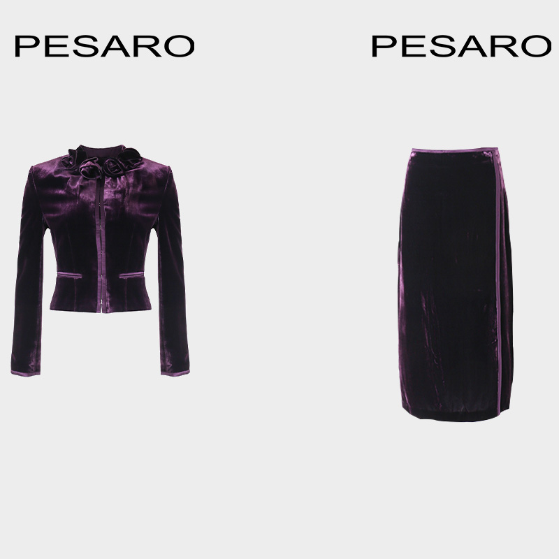 PESARO黑色短外套丝绒材质