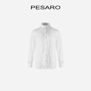 PESARO黄惠玲女装春季新中式风格水溶蕾丝宽松衬衣