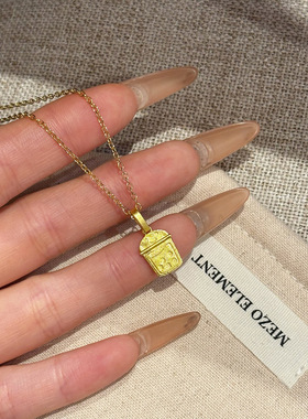 925银金色甜品珍珠奶茶项链新款可爱卡通精致小鼻嘎锁骨链饰品