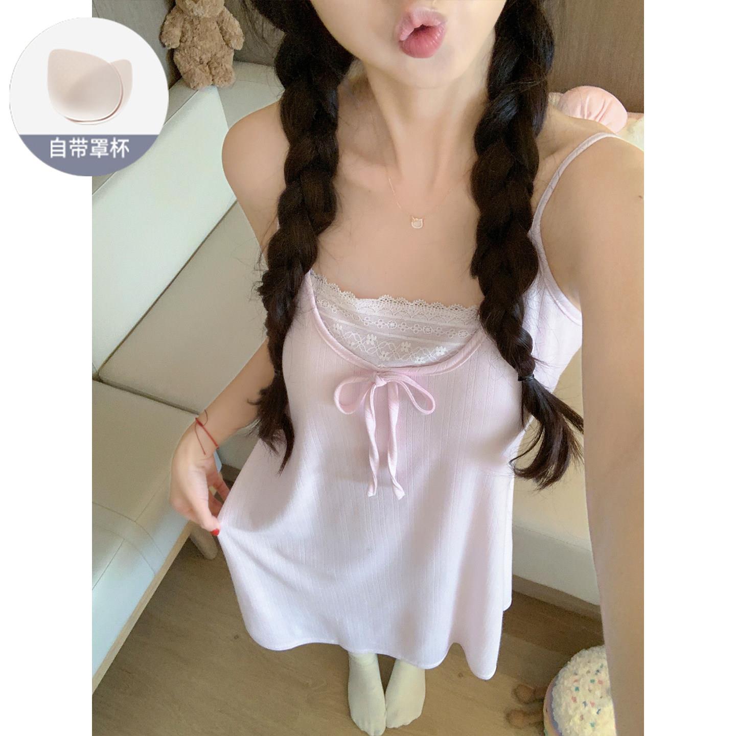 带胸垫睡裙女甜美风蕾丝2026夏季莫代尔吊带背心家居服睡衣可外穿