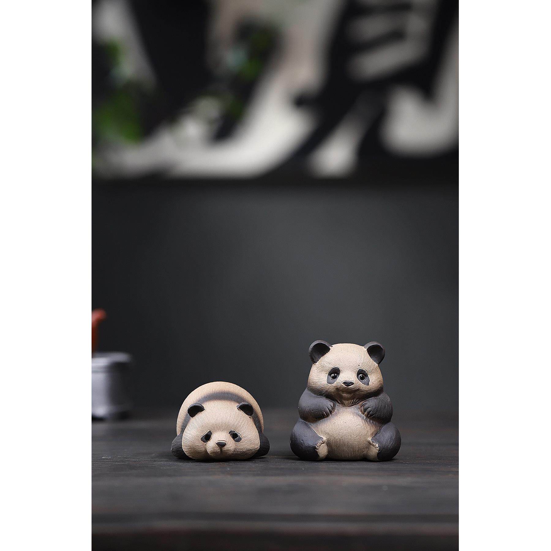 宜兴紫砂茶宠摆件【憨憨熊猫】可爱熊猫茶宠摆件茶玩茶具配件
