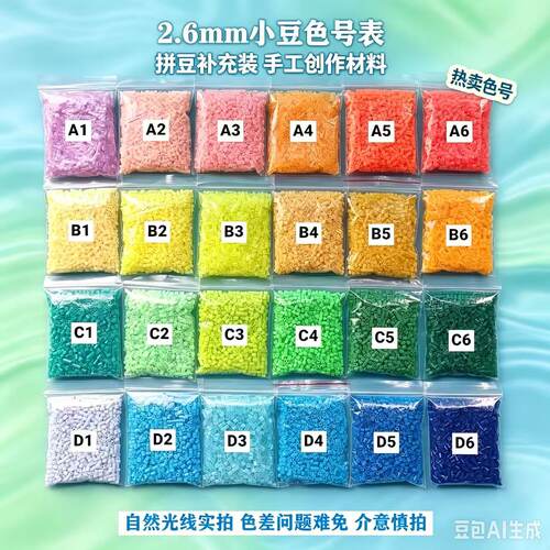 拼豆10克1000颗粒补充包2.6mm小豆融合豆黄豆豆MARD同色号高品质