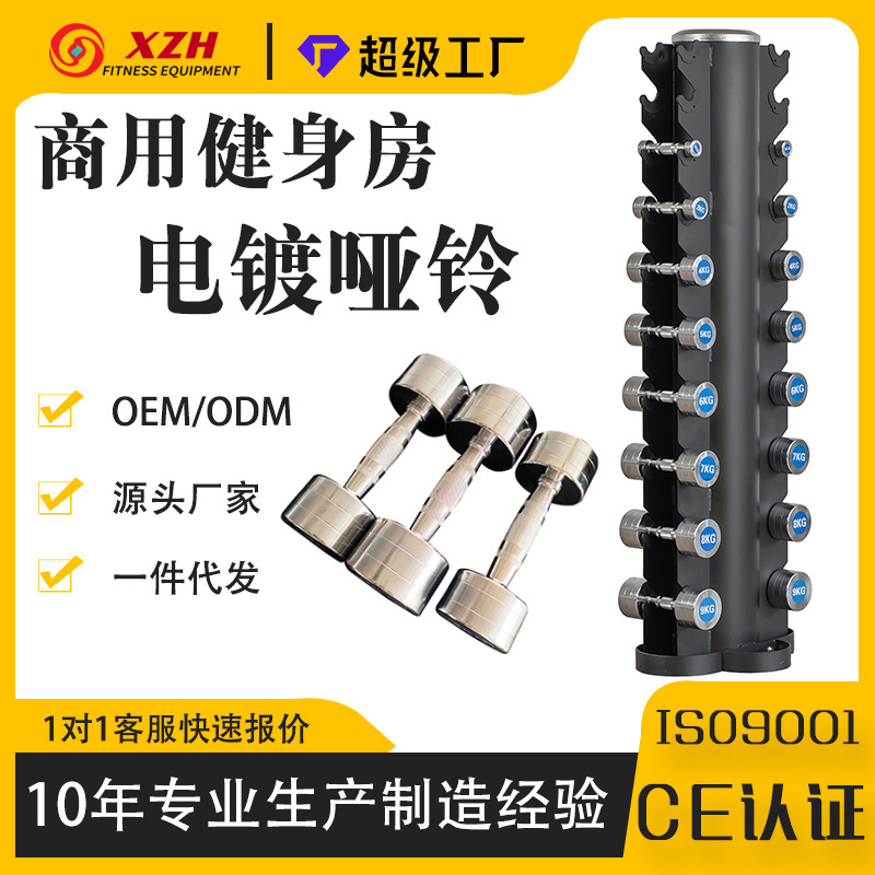 纯钢电镀哑铃一体成型实心不锈钢1-10kg家用男士健身女士力量训练