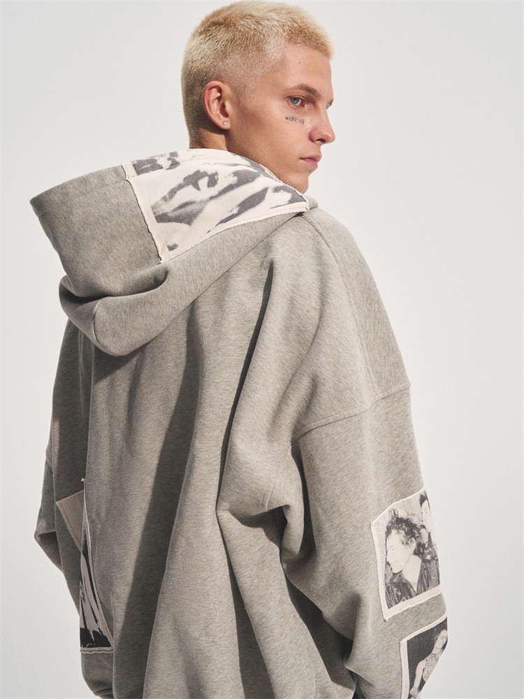 Punk Patchwork Zip Hoodie with Applique Prints - Product image 5