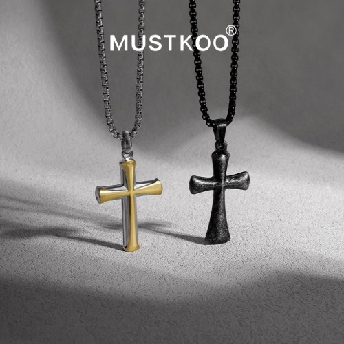 MUSTKOO玛诗杜钛钢十字架项链情侣个性嘻哈潮流吊坠欧美卫衣链