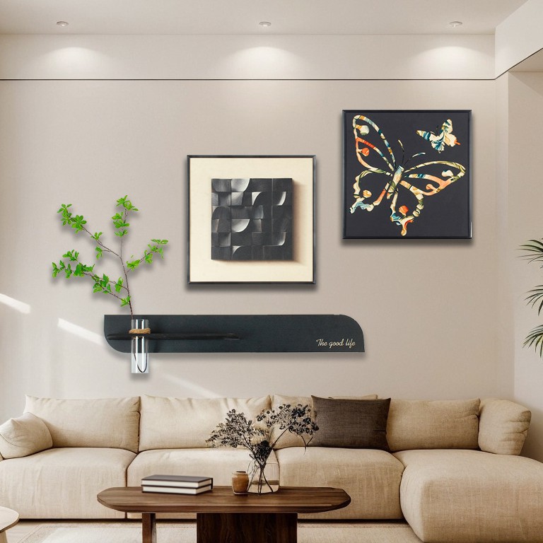 中古风客厅装饰画水培绿植沙发背