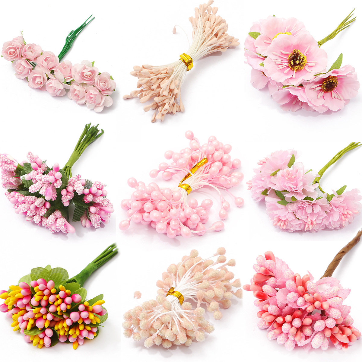 跨境热卖粉色仿真花泡沫花芯花蕊果子 diy手工发簪发饰品缠花配件