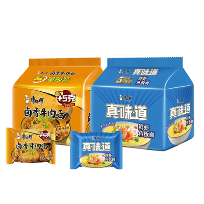 康师傅真味道鲜虾面拌面经典卤香牛肉面浓香鲜虾牛肉面5袋