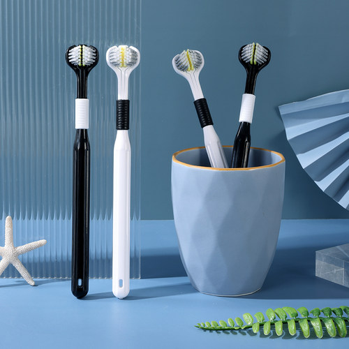 【品牌正品】三笑美洁黑白螺旋丝三面牙刷成人家庭装家用包裹式女