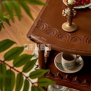 中古风可移动小边几美式 法式 复古推车茶几折叠茶台餐车家用小茶车