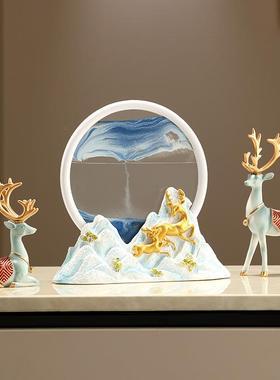 创意解压流沙画沙漏摆件高档客厅电视柜酒柜玄关装饰福鹿乔迁礼品