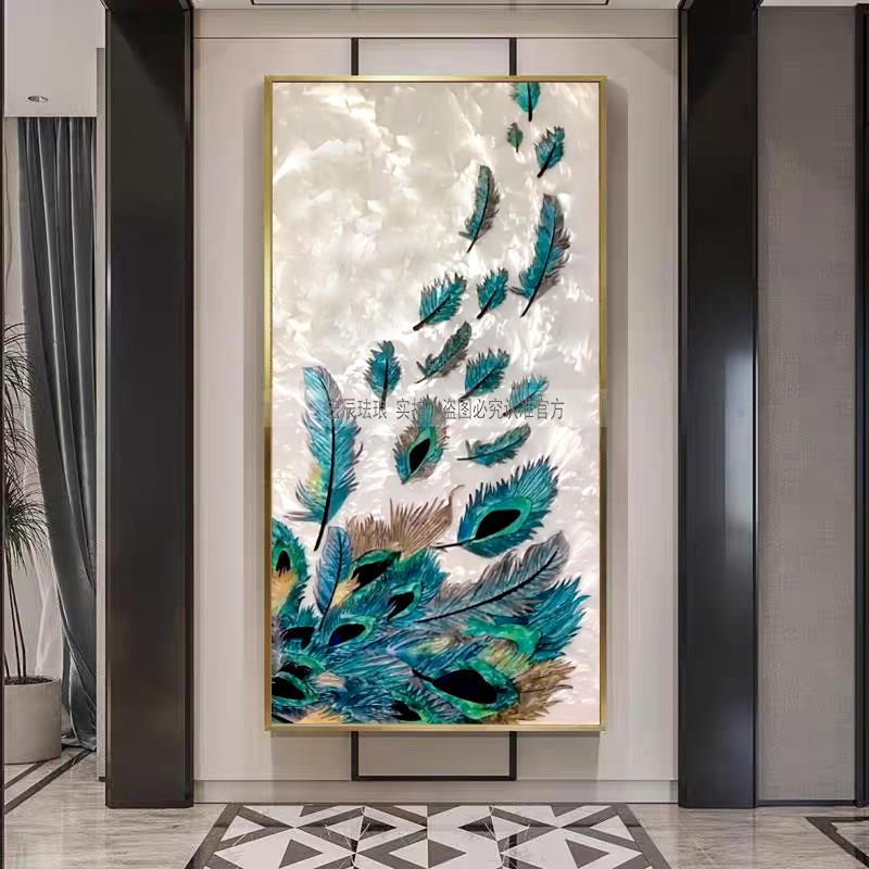 手绘珐琅彩画客厅走廊过道装饰画入户玄关餐厅挂画卧室孔雀壁画