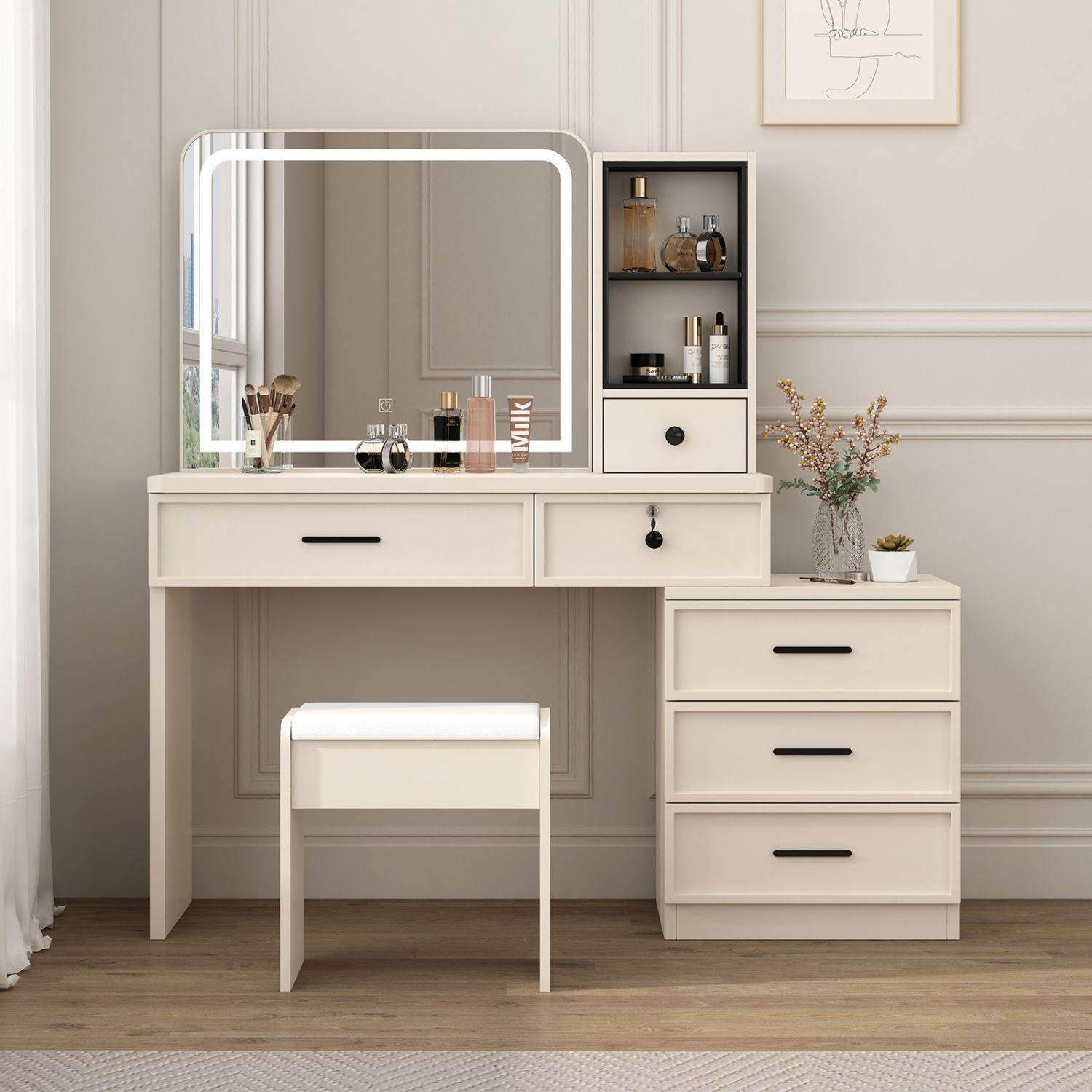 ENF级环保实木梳妆台卧室现代简约轻奢床边斗柜一体化妆台桌带锁,住宅家具,梳妆台/桌,淘宝优惠券,粉丝福利购,淘宝优惠卷