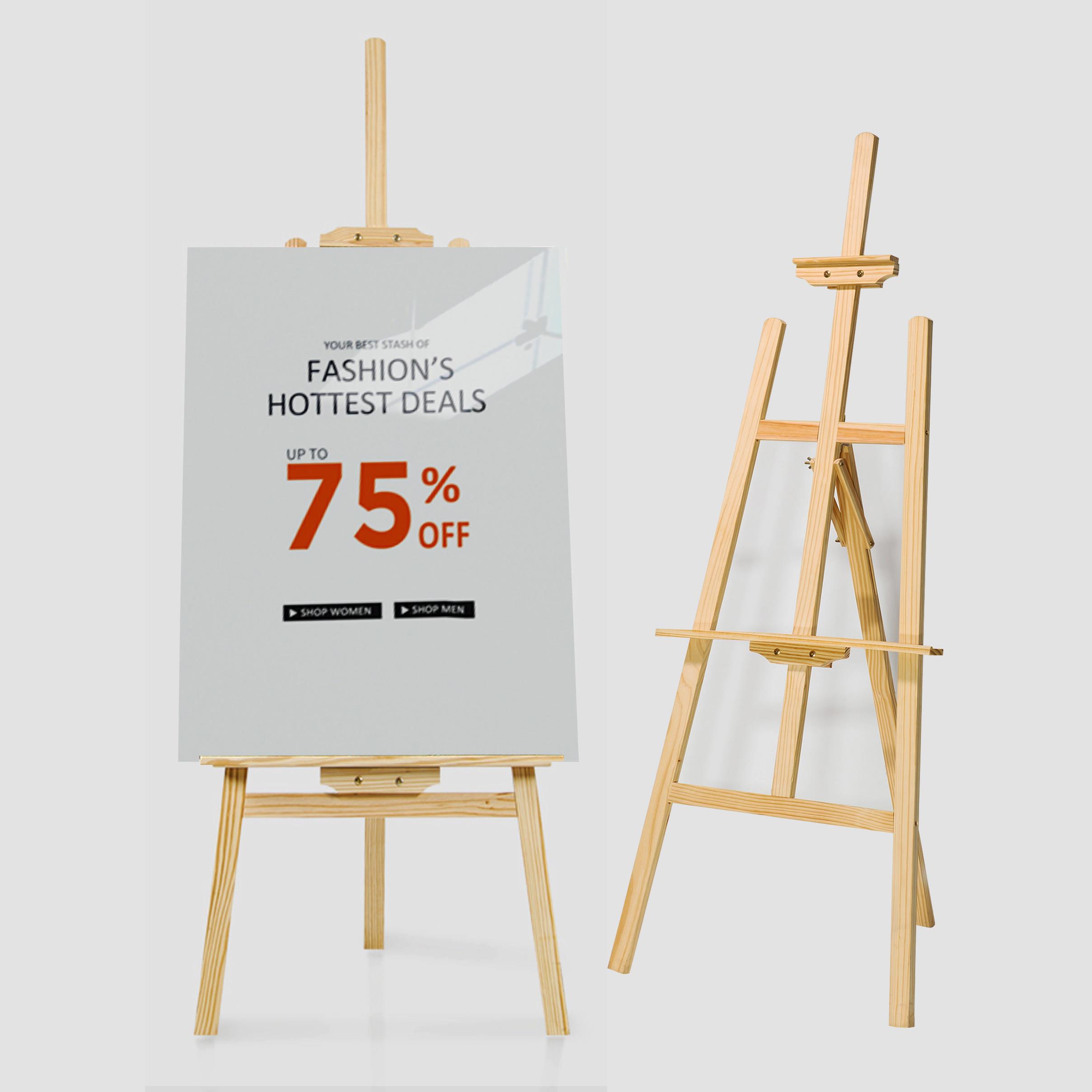 kt板展架立式落地式海报宣传三角架实木挂画架广告展示牌木质支架