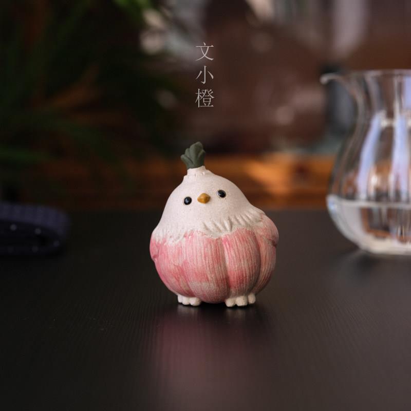 文小橙丨紫砂胖蒜鸟茶宠茶桌精品可爱小摆件茶道创意紫砂壶盖置