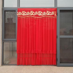 结婚红色长门帘囍字双层蕾丝红门帘农村外门卧室客厅黏贴帘子窗帘