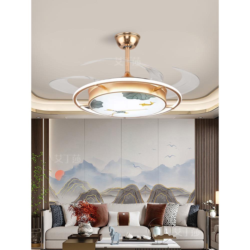 新中式吊扇灯客厅风扇灯电扇吊灯卧室轻奢灯餐厅灯北欧新款珐琅彩