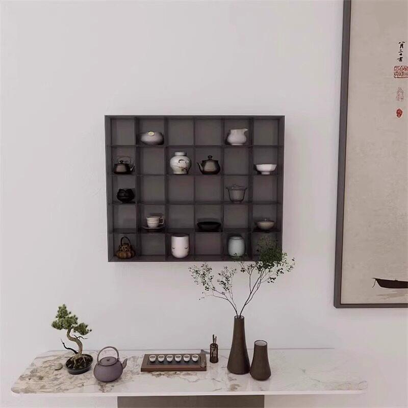 亚克力网格展示架壁挂式上墙博古架客厅吊柜茶具陈列架挂墙置物架