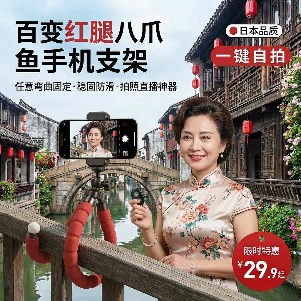 八爪鱼手机支架手机三脚架支架多功能自拍神器直播拍照迷你智能