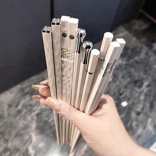 轻奢白银简约筷套装 合金筷子商用一人一筷筷子家用 意式 简白新款