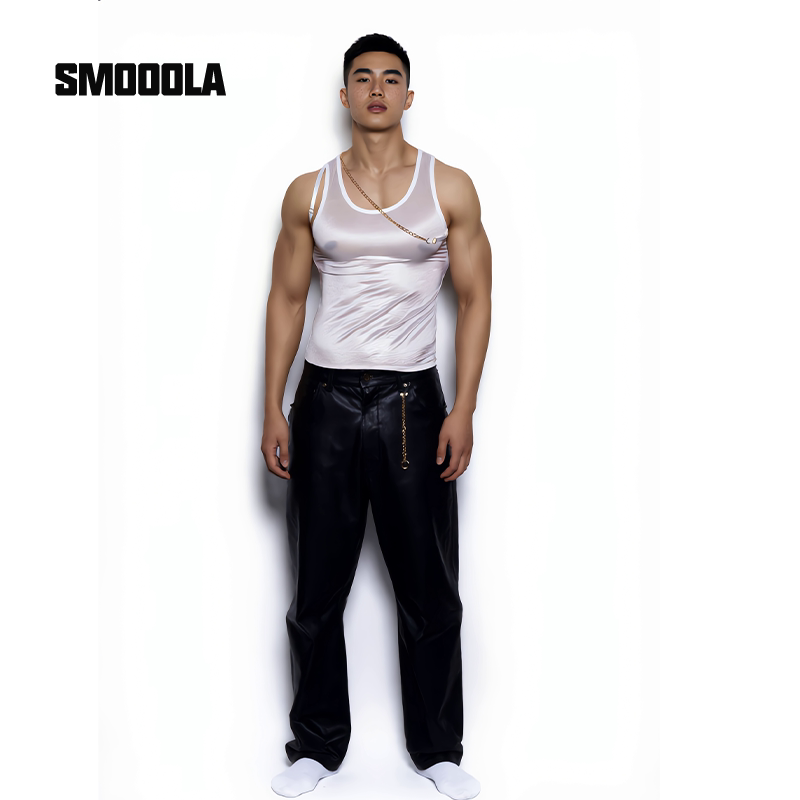 男士紧身金属链条背心亲肤丝滑透气健身肌肉修身上衣