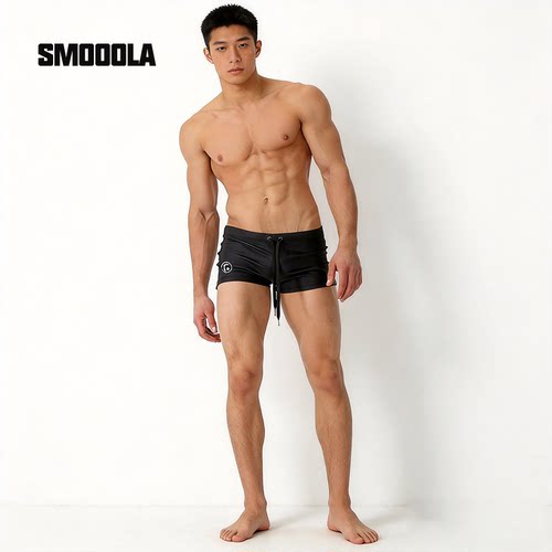 SMOOOLA纯色平角男泳裤沙滩运动冲浪游泳裤温泉泳池贴身泳衣