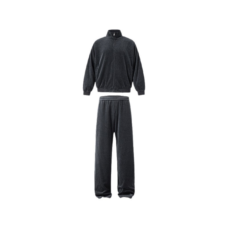 SM秋冬新款居家休闲天鹅绒拉链夹克外套+卫裤保暖遛狗套装男女