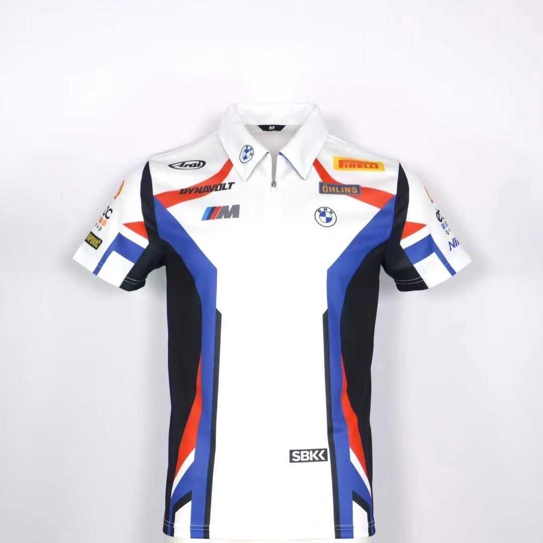 2024新款摩托车骑行服白色翻领短袖POLO衫速干透气赛车机车服定制