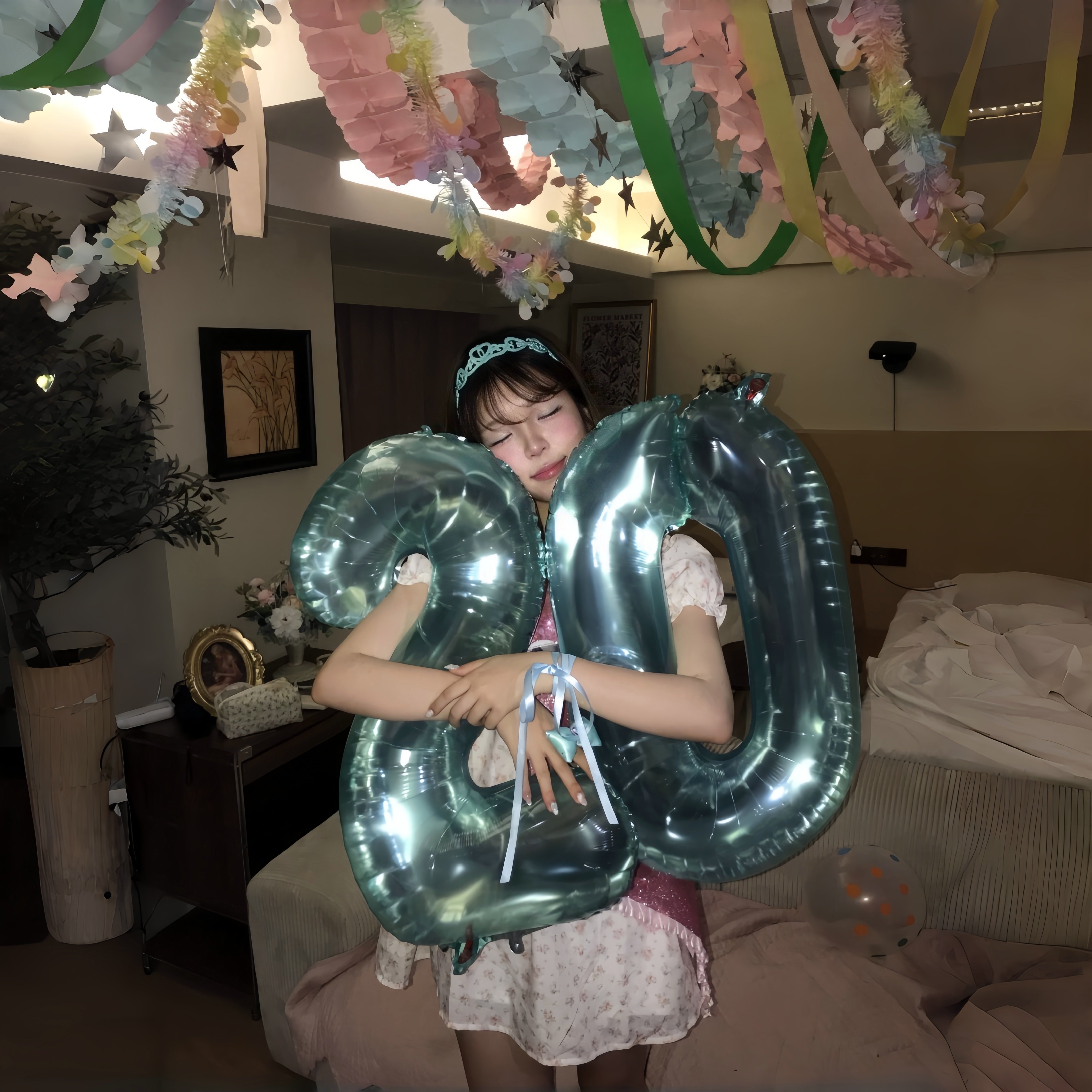 韩系ins风薄荷绿果冻铝膜数字气球生日派对装饰品氛围感拍照道具