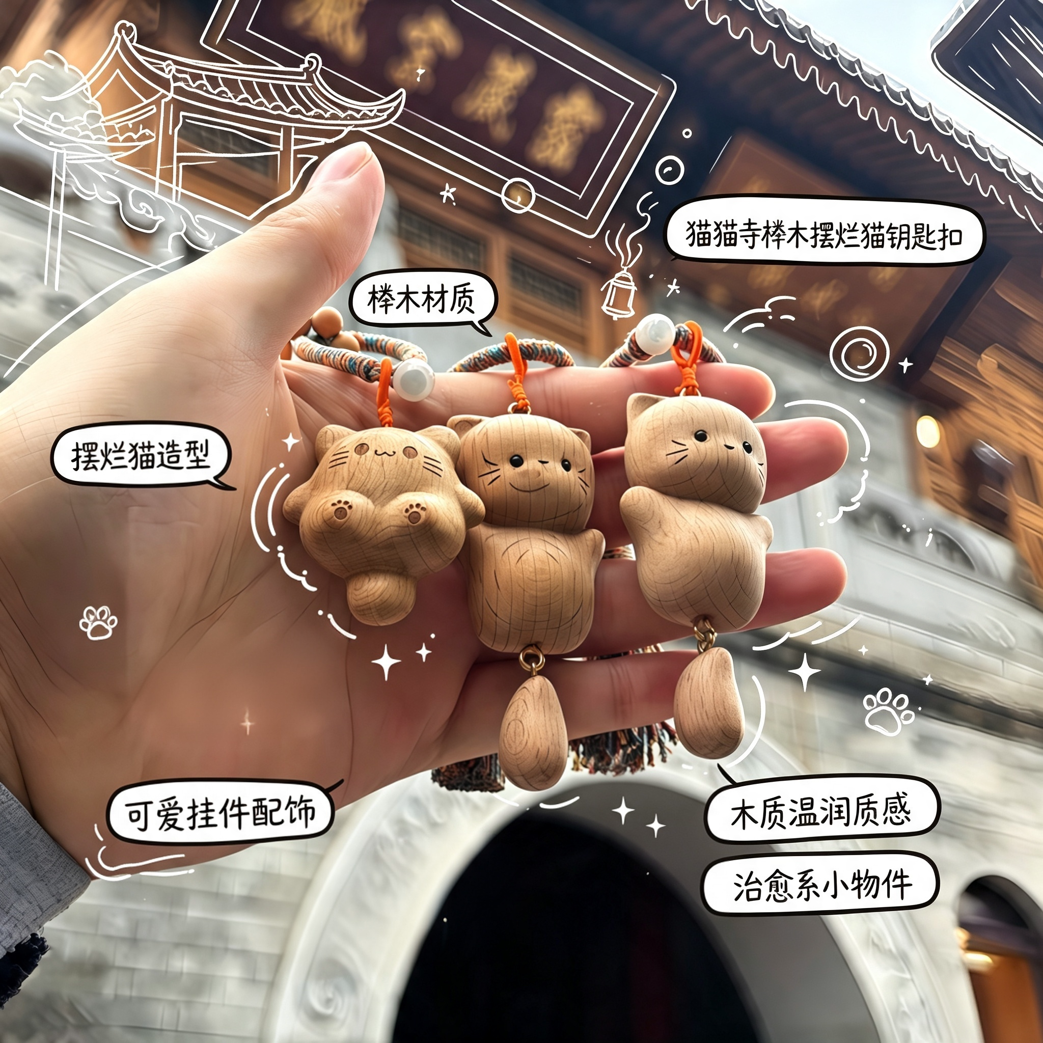 猫猫寺榉木摆烂猫钥匙扣图片