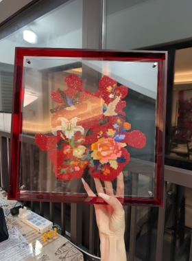 新中式花鸟囍字拼豆相框送闺蜜婚房装饰画手工DIY像素风花卉摆件