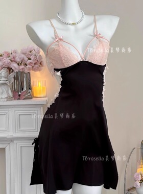 Rosella性感睡衣蕾丝纯欲风冰丝睡裙镂空美背法式氛围感显瘦睡裙