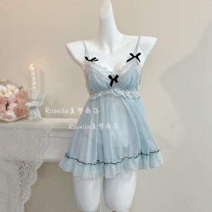 Rosella心动频率 性感睡衣纯欲露背约会吊带睡裙网纱高级感女人味