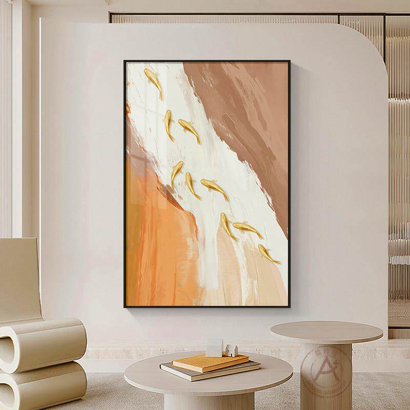 九鱼图玄关装饰画 画竖版现代简约锦鲤入户走廊过道挂画 画轻奢客