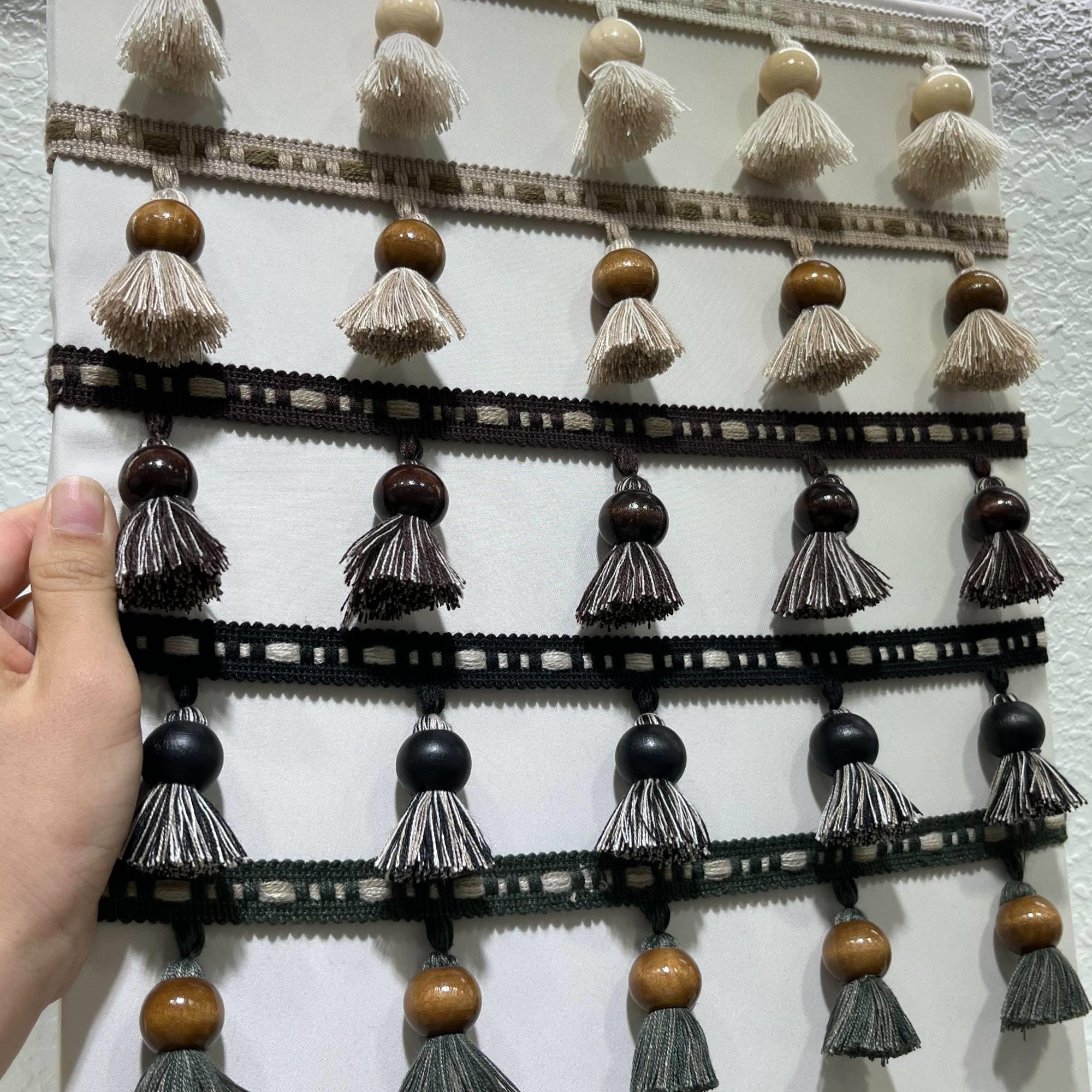 高端墨绿窗帘帘头幔头穗子风花边立边木头吊珠吊穗装饰辅料