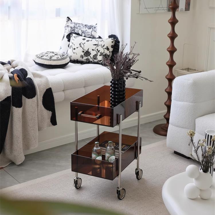 玖楼沙发边几可移动网红客厅亚克力小推车双层置物架创意迷你茶几
