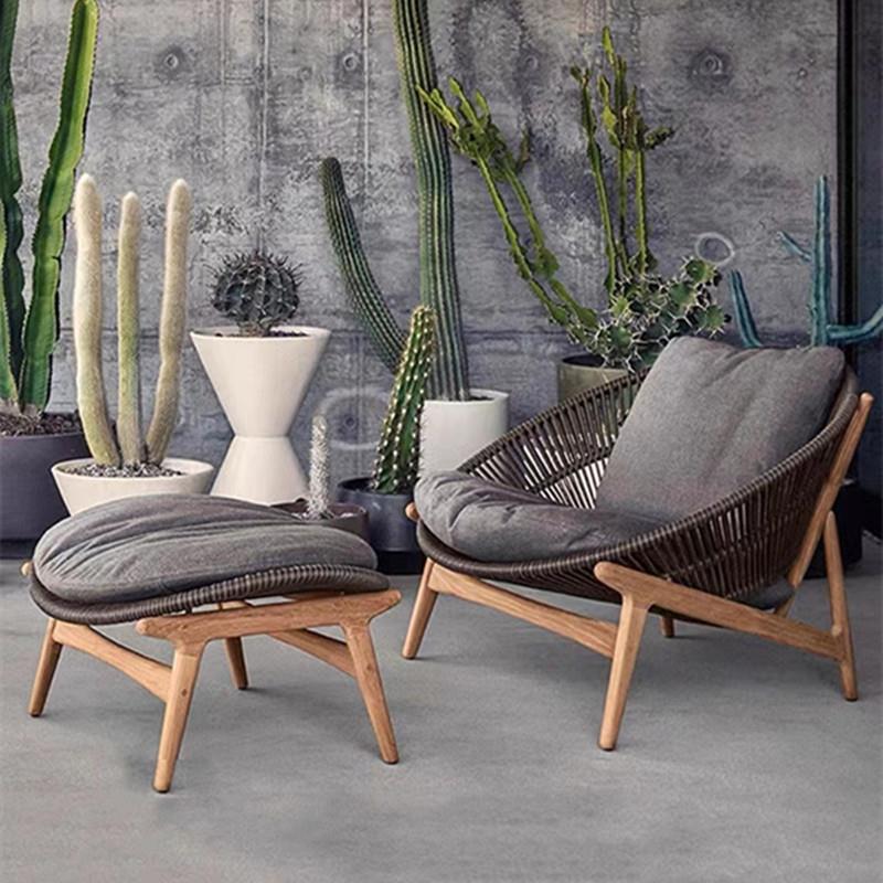 休闲户外藤编沙发露台室外茶几组合庭院别墅防水晒柚木懒人椅家具