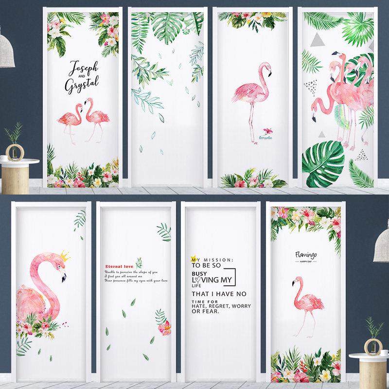 北欧网红火烈鸟门贴纸整张自粘翻新木门轻奢定制全贴改造卧室遮丑,家居饰品,软装墙贴,淘宝优惠券,粉丝福利购,淘宝优惠卷