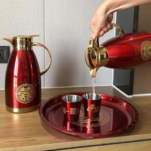 暖壺結(jié)婚陪嫁一對(duì)婚慶保溫壺高檔紅色熱水壺?zé)崴?04不銹鋼家用
