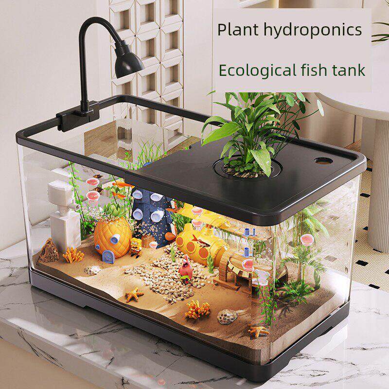 鱼缸小型客厅生态造景过滤制氧一体机2024新款带盖家用桌面金