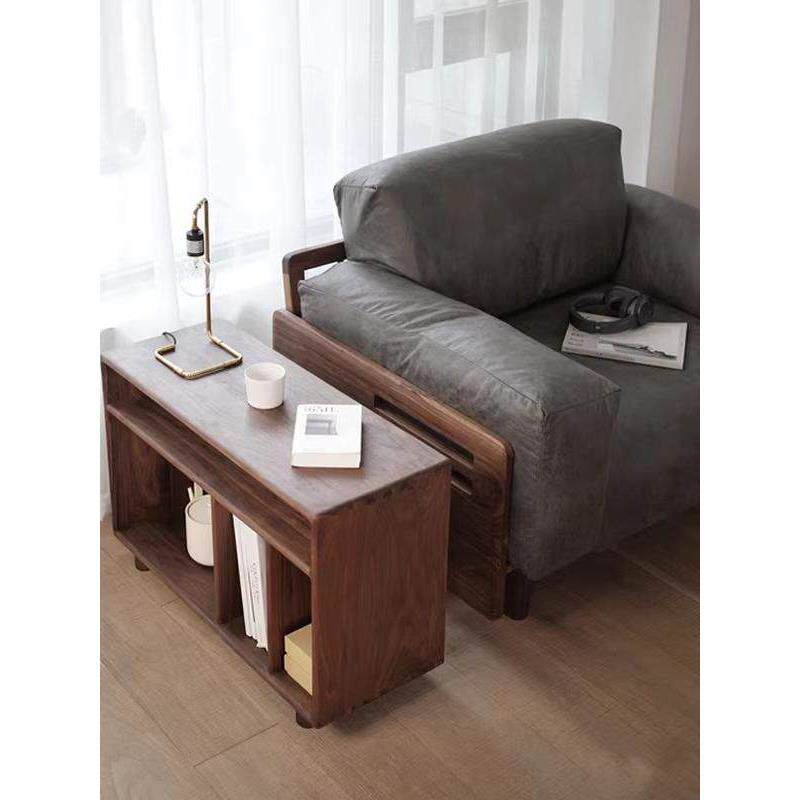 北美黑胡桃全实木角桌边桌客厅沙发边柜现代极简主义住宅家具窄边