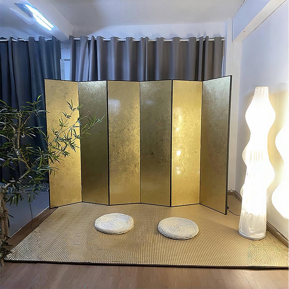 新中式碎金箔屏风复古艺术折叠简约客厅茶室手绘漆画背景隔断定制