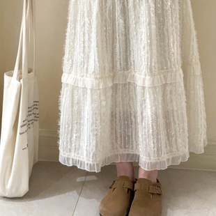 *柔光毛羽 蛋糕花边 松紧腰 长裙 半身裙