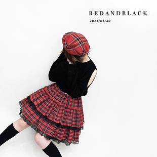 *处理 苏格兰红格子 复古朋克少女 蓬蓬蛋糕 半身裙子