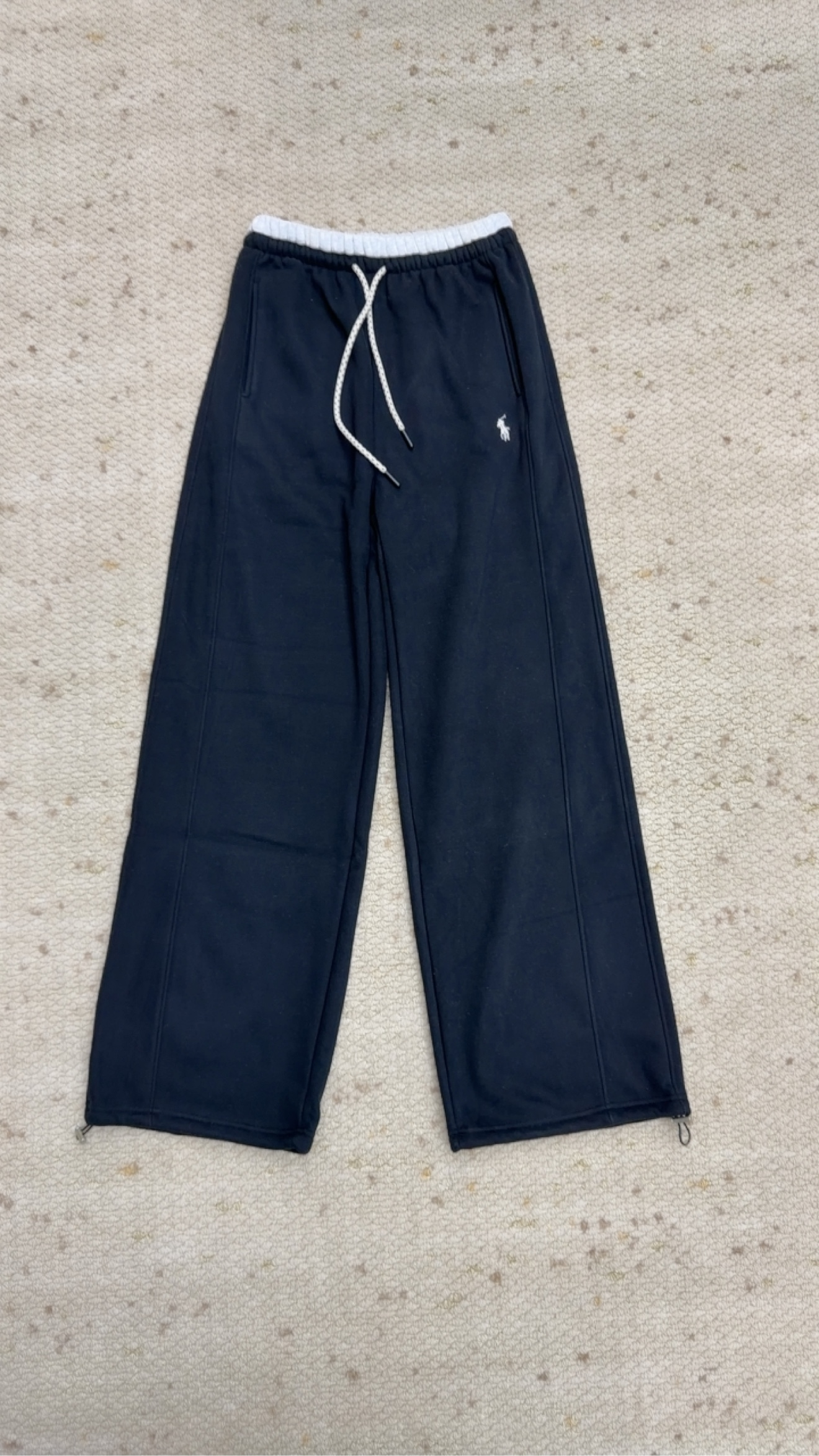 奥粒绒拼色休闲高腰宽松加绒保暖显瘦卫裤弯刀阔腿裤