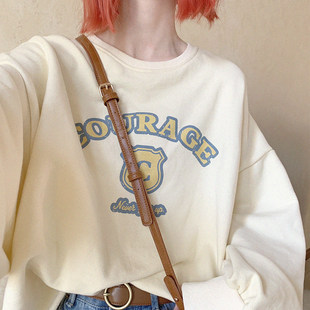 *处理原创印花 勇气勋章 毛边 蝙蝠袖 黄色宽松圆领卫衣 不加绒