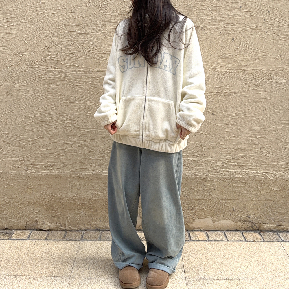 *库存处理 摇粒绒 插肩袖 宽松 拉链 连帽 卫衣 外套 美式字母